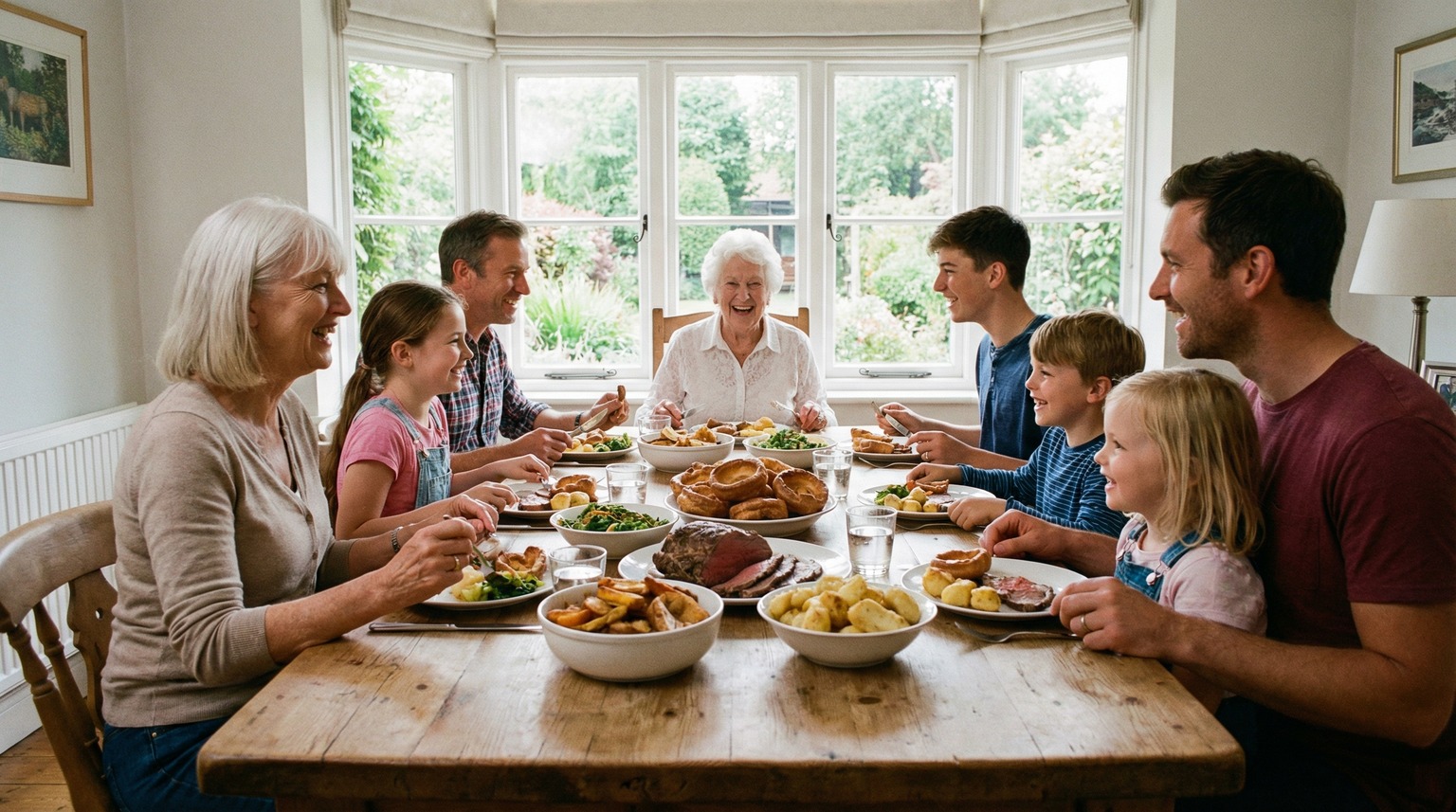 Family gathering for dinner, representing connection and togetherness