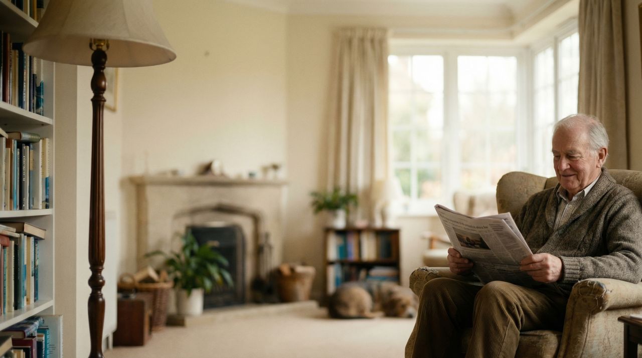 Elderly man reading in comfortable home setting