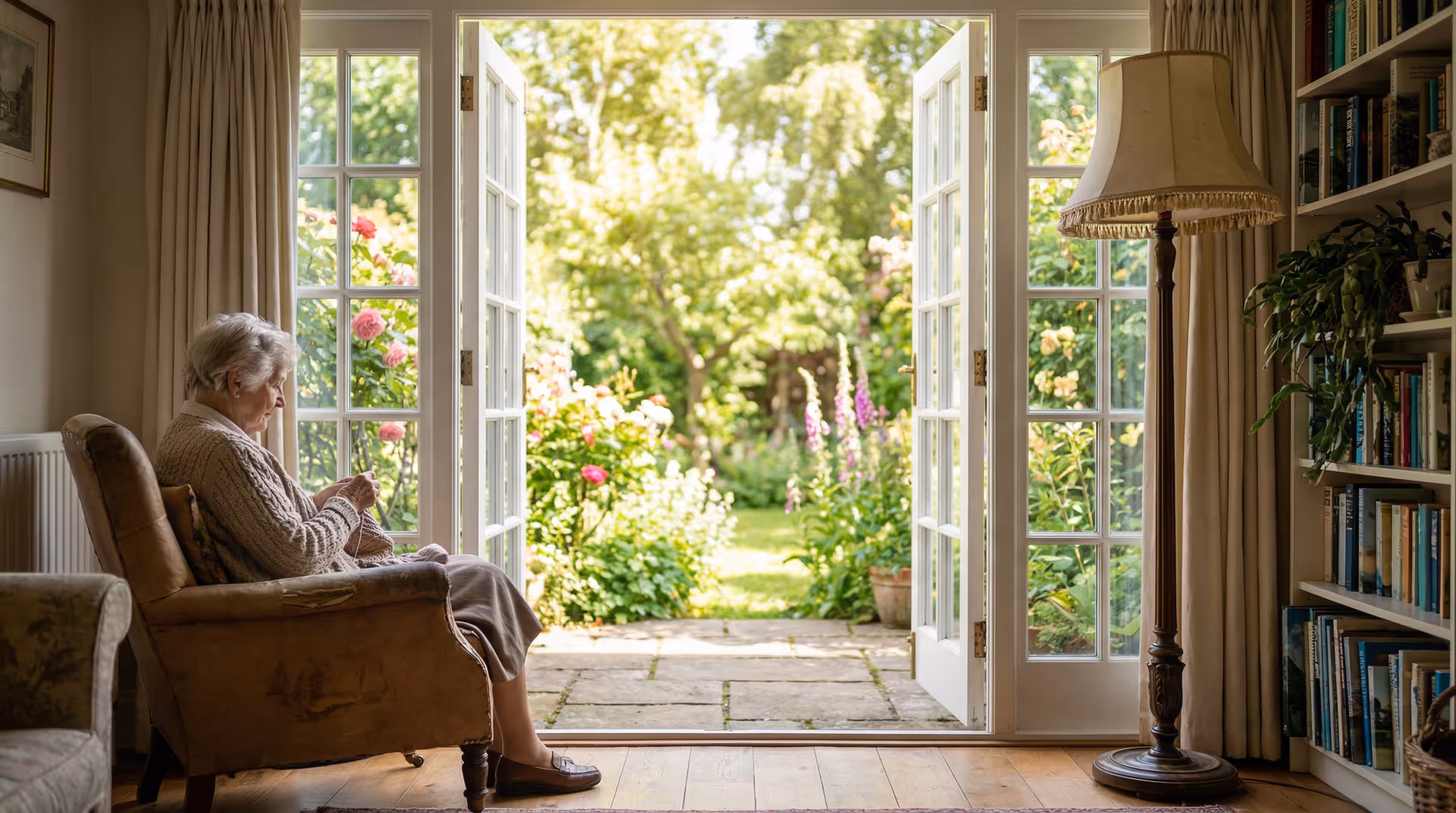 Woman in welcoming home entrance with accessible doorways