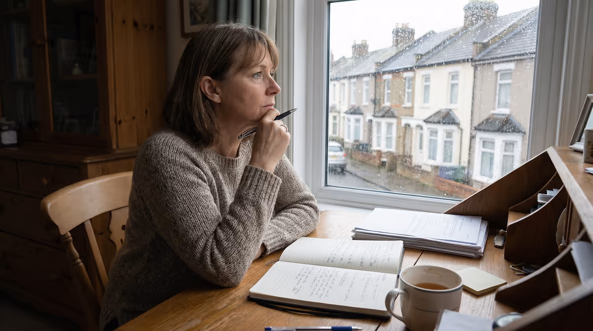 Woman at desk, maintaining independence and daily routines