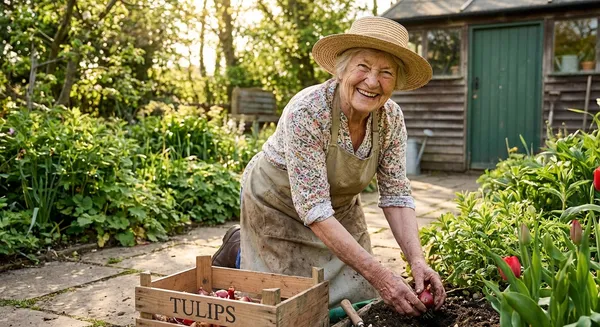 Woman gardening outside, representing independence and active lifestyle